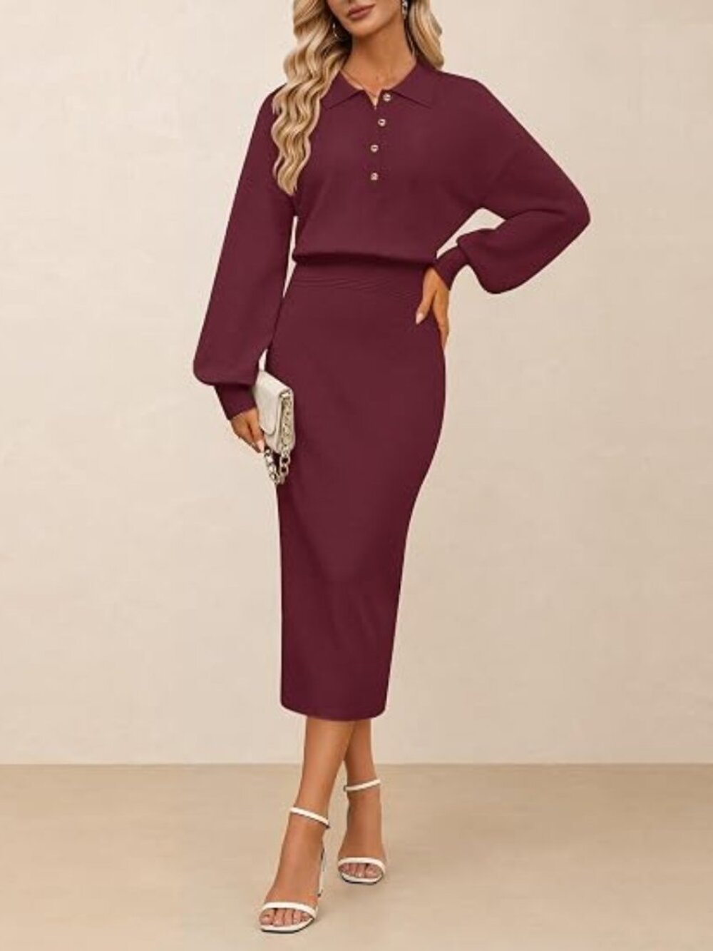 Women's Fall Long Sleeve Bodycon Midi Sweater Dress